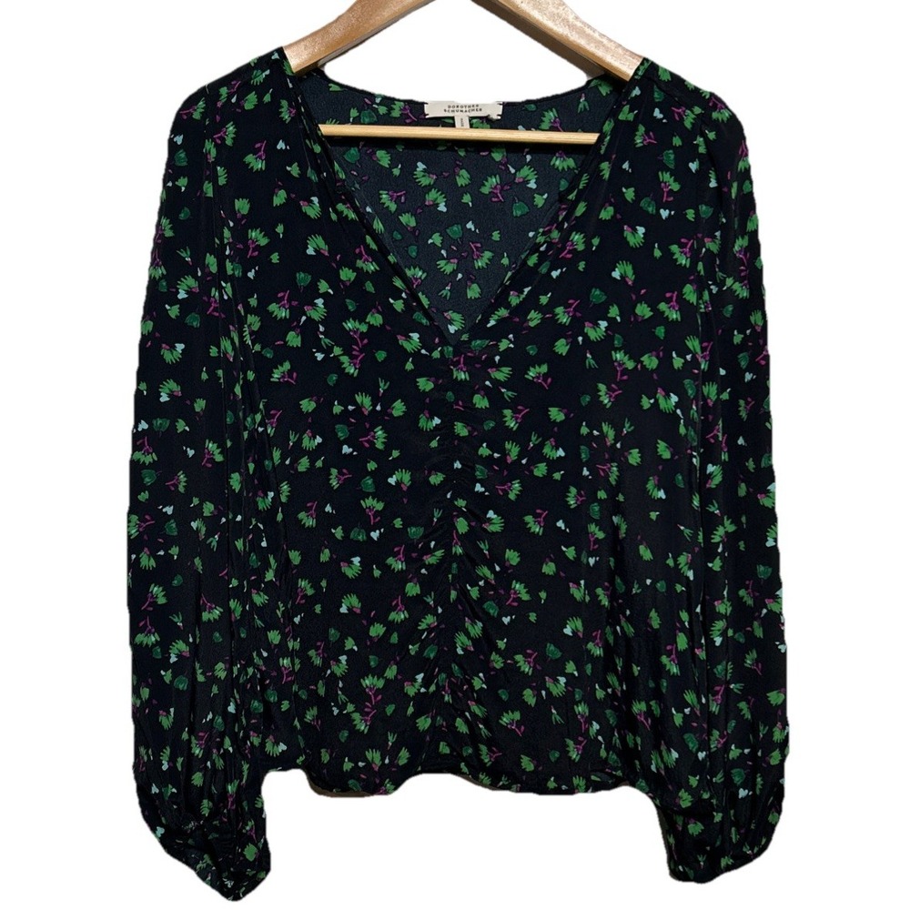 Dorothee Schumacher Silk Blend‎ Floral Print Peasant Top Black Women's Size 3